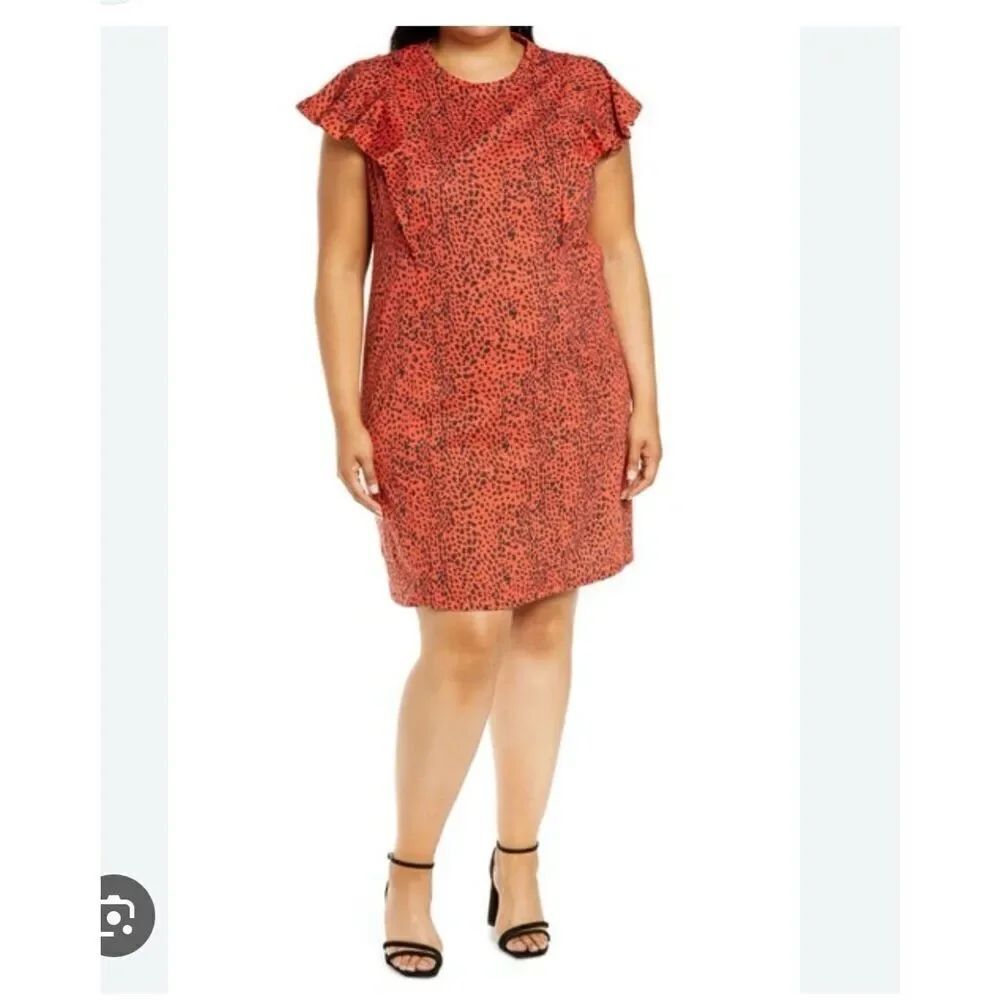 Vince Camuto Animal Print Ruffled Shift Dress in Passion Fruit sz 2X NWT